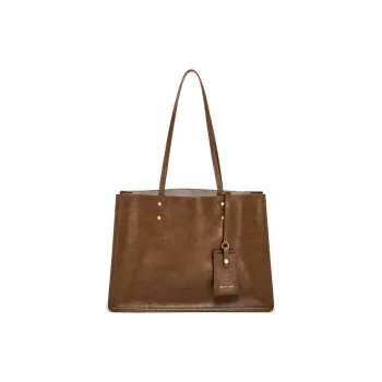 Simedin Cattle Cut Leather/fabric Tote Shoulder Bag Handbag Large Size Women's Coffee