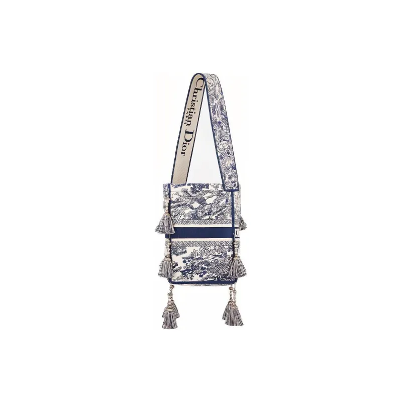 DIOR D-Bubble Collection Fringe Decoration Fabric Bucket Bags Shoulder Bags Handbags Regular Women's Blue-3