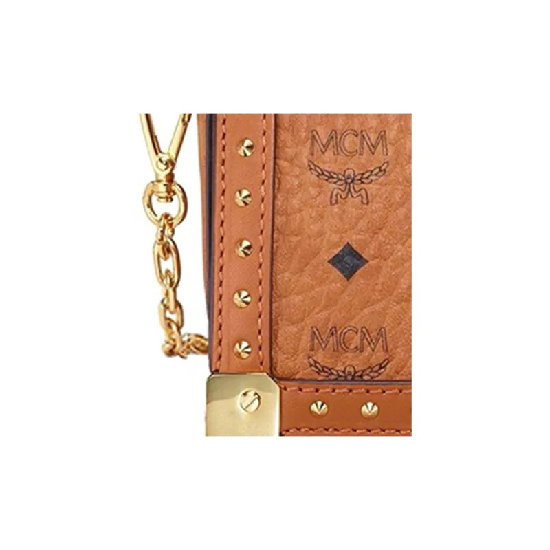 MCM Berlin Visetos Leather Shoulder Bag, Crossbody Bag Mini Women's Brown/Cognac-3