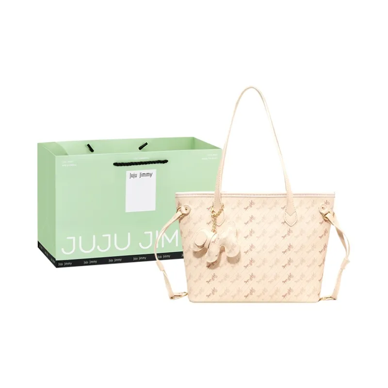 Juju Jimmy PU Handbag, Shoulder Bag Regular Medium Size Women's Ecru/Light Blue-1