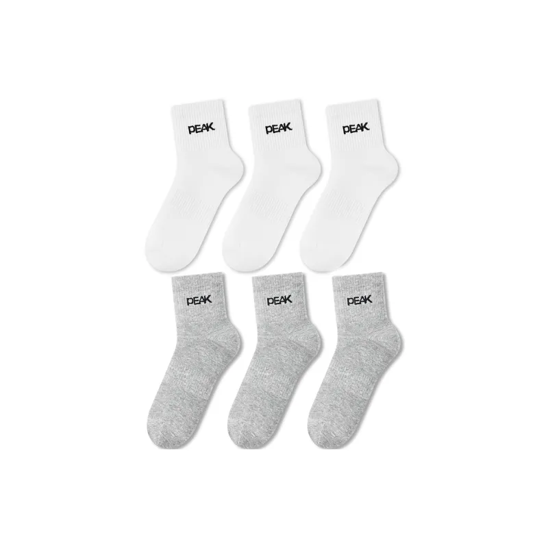 PEAK Mid-Calf Socks Unisex Combo Set Black White Gray-31