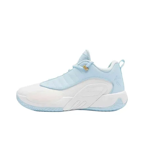 QIAODAN Anti Slip And Wear Resistant Super Light Low Top Basketball Shoes Men's Sky Blue Jordan White