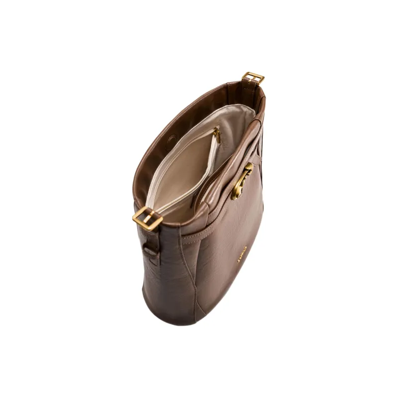 Simedin Cowhide Split Leather Bucket Bag, Shoulder Bag, Crossbody Bag Large Size Women's Coffee/Milk White-3