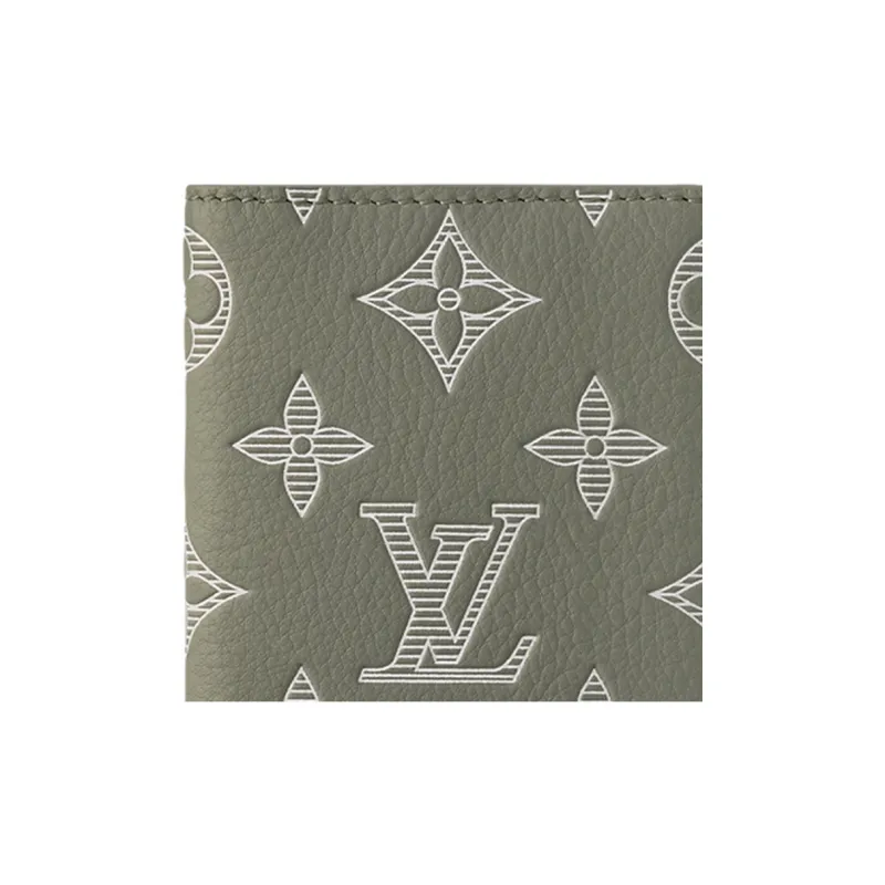 LOUIS VUITTON Calfskin Card Holder Men's Olive Green-4