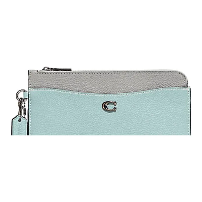 COACH L Zip Leather Clutch Wrist Bag Women's Mint Green & Gray-3