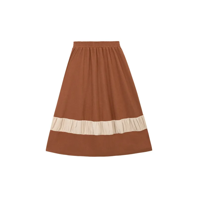B.Duck Knit Long Skirts Women's Red Brown-1
