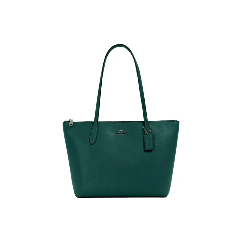COACH Zip Top Tote Cross-Stitch Leather Handbag Shoulder Bag Large Size Women's Forest Green-0