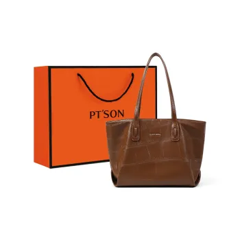 PT'SON Cow Leather Patchwork Synthetic Leather Tote Bag Shopping Bag Shoulder Bags Regular Women's Brown