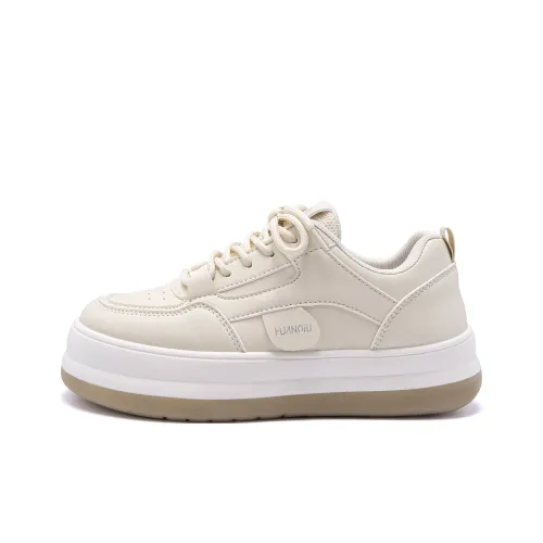 HUANQIU Height Increasing Wear Resistant Low Top Skateboard Shoes Women's Beige