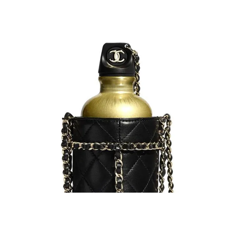 CHANEL Cow Leather Water Bottle Bag, Chain Bag, Shoulder Bag, Crossbody Bag Trumpets Women's Black-3
