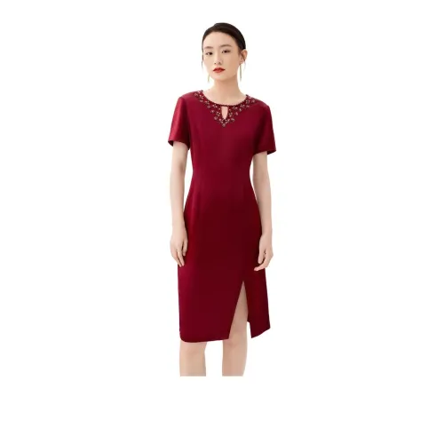 JZ Juzui Short-Sleeved Dresses Women's Floral Burgundy