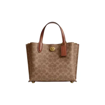 COACH Willow Artificial Leather Tote Bag Shopping Bag Shoulder Bag Handbag Medium Size Women's Brown Yellow & Caramel