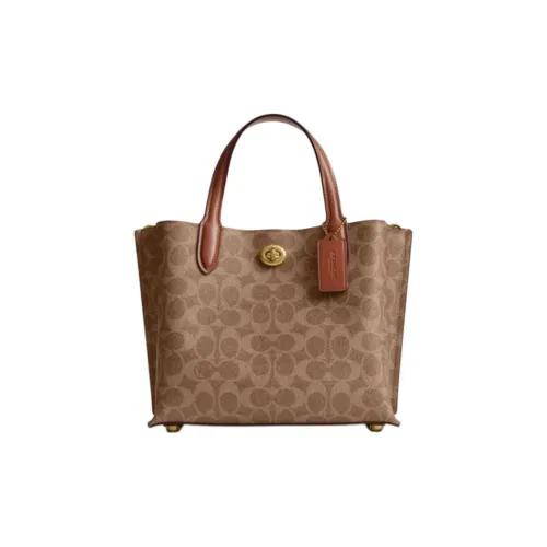 COACH Willow Artificial Leather Tote Bag Shopping Bag Shoulder Bag Handbag Medium Size Women's Brown Yellow & Caramel