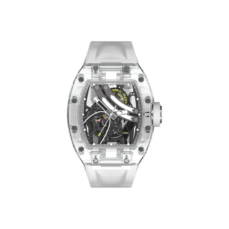 CRONUSART Crystal Fantasy Automatic Mechanical Movement Eco Friendly Fluoroelastomer Strap Watch Unisex Cut Out Dial-0