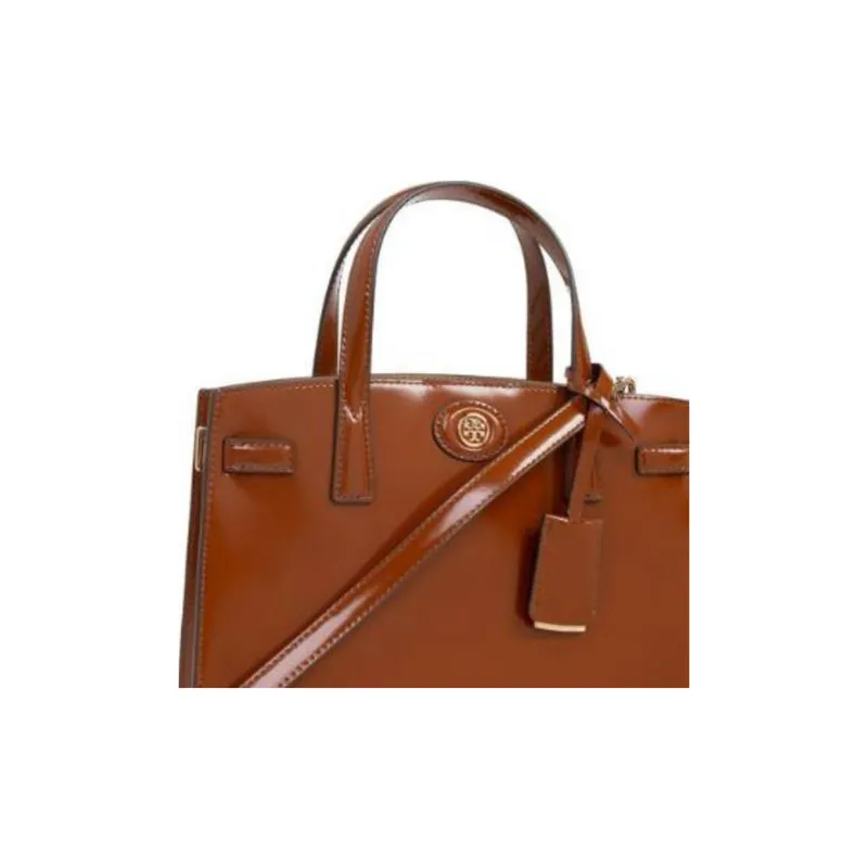TORY BURCH Robinson Patent Leather One Shoulder Handbag Trumpets Women's Brown-3