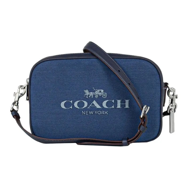 COACH Jes Leather Small Square Bag Cell Phone Pouch Shoulder Bag Crossbody Bag Women's Dark Denim Blue Color-1