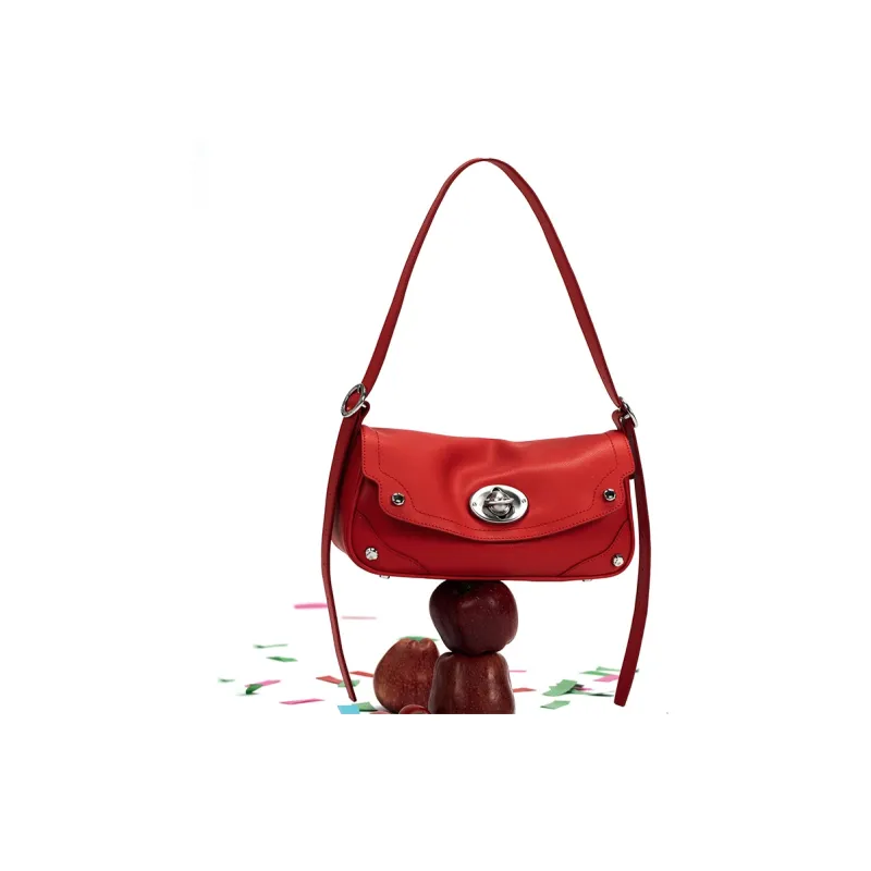 JELLYTOYBOY Cow Leather Boundaryless Pillow Bag One Shoulder Underarm Crossbody Bag Trumpets Women's Red-5