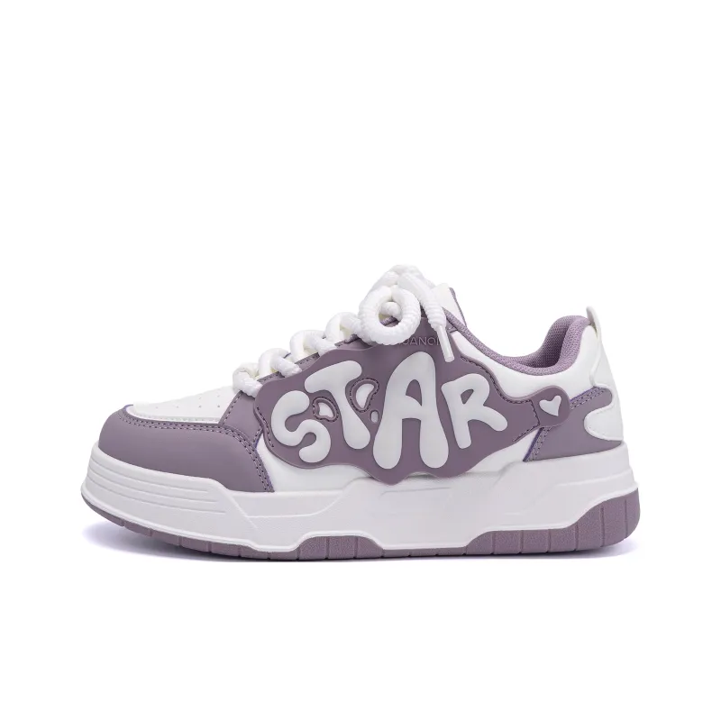 HUANQIU Height Increasing Cushioning Low Top Skateboard Shoes Women's White Purple-0