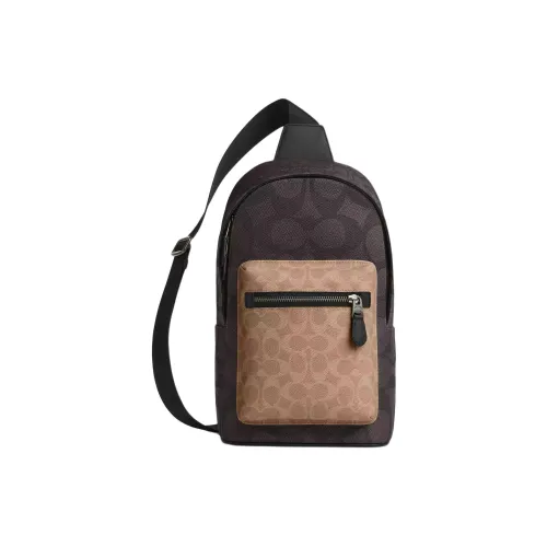 COACH West Signature Coated Canvas Crossbody Sling Bag Small Size Men's Walnut Wood & Brown Umber