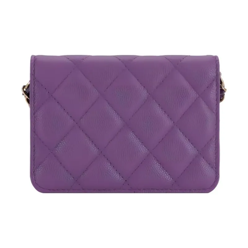 CHANEL Grain Cow Leather Card Holder Shoulder Bag, Crossbody Bag Women's Purple-2