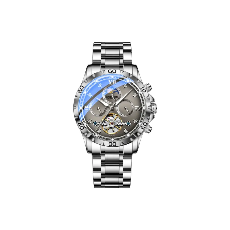 HAEMMER Automatic Mechanical Movement Steel Strap Watch Men's Watches Black Dial-6