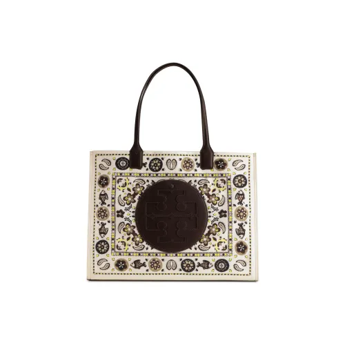 TORY BURCH Ella Fabric Artificial Leather Tote Bag Shopping Bag Handbag Shoulder Bag Large Size Women's Multicolor