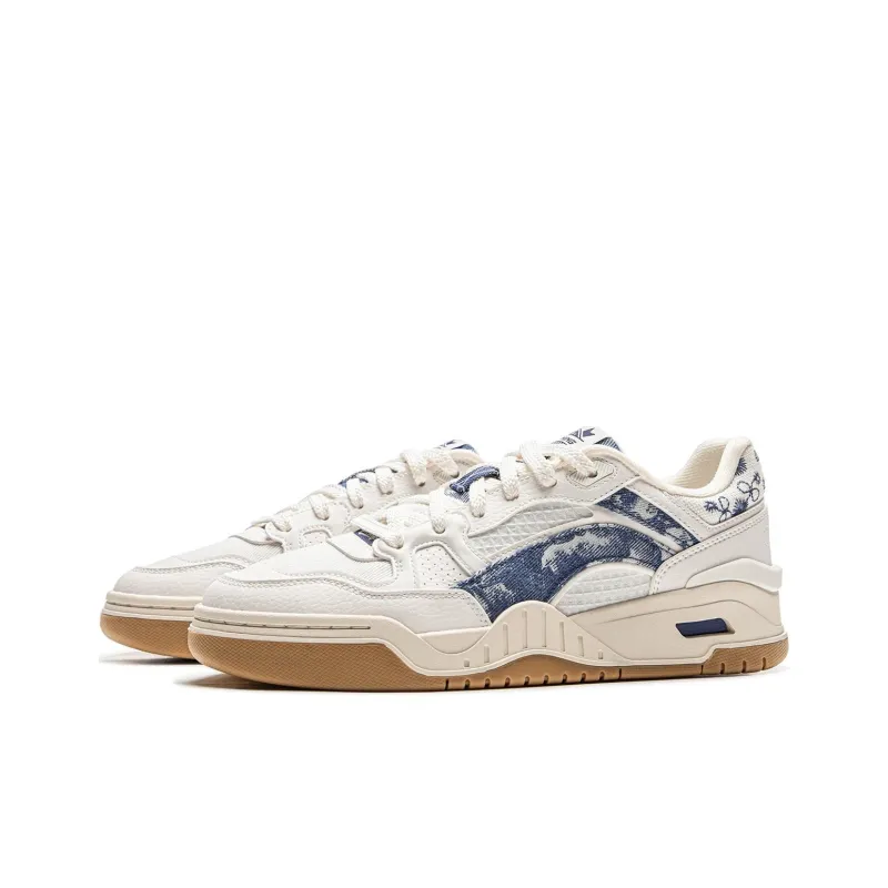 LiNing Moon White 2.0 Slip Resistant, Abrasion Resistant, Breathable Low Top Skateboard Shoes Women's Beige Blue-2