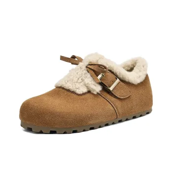 JOSINY Northeast Snow Shearling Fleece Lined Warm Slip on Insulated Shoe Maillard Style Casual Shoes Women's Camel