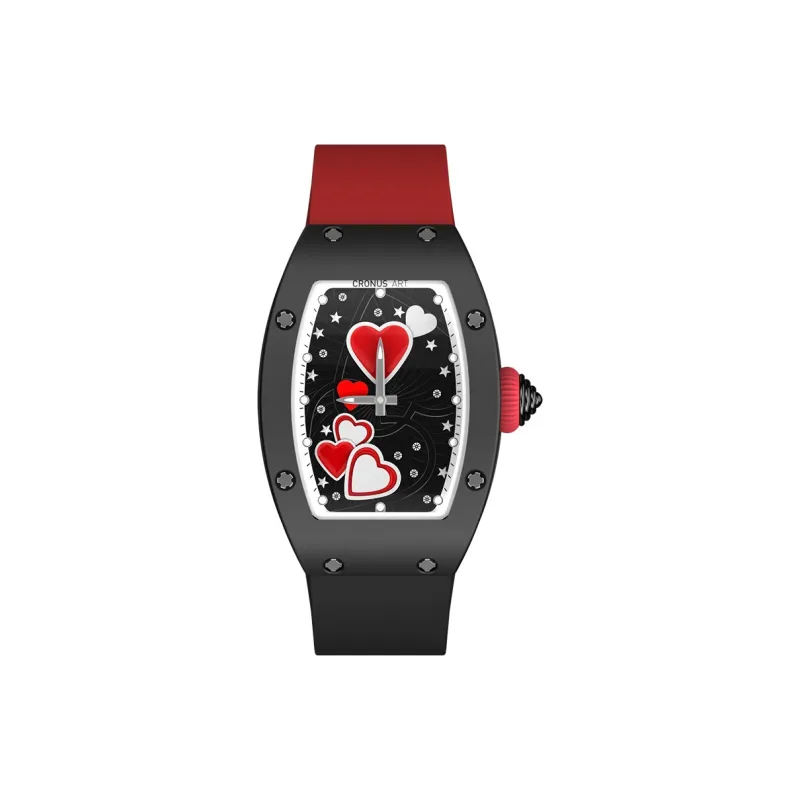 CRONUSART Ceramic Women's Watch Automatic Mechanical Movement Rubber Strap Watch Women's Watch Black Dial-6