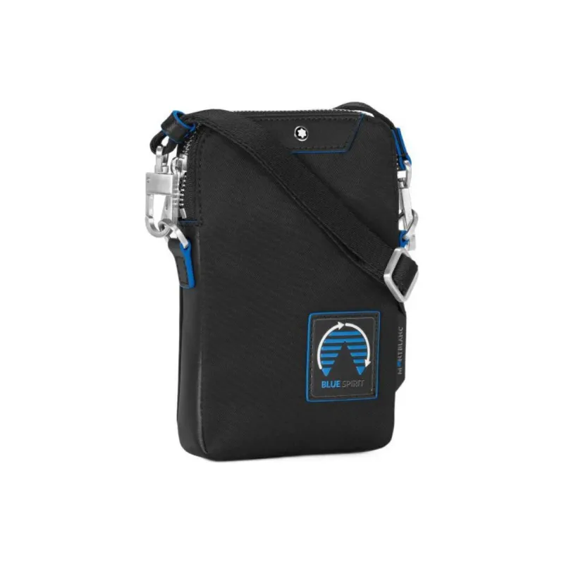 MONTBLANC Nylon Patchwork Eco Friendly Leather Envelope Bag Cell Phone Pouch Mini Men's Black/Blue-1