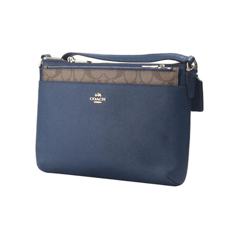 COACH East/West Leather Patchwork Combo Bag Handbag Shoulder Bag Crossbody Bag Large Size Women's Blue-1
