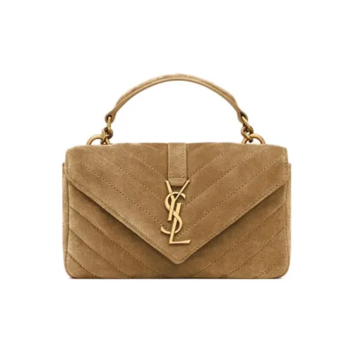 SAINT LAURENT College Cow Split Leather One Shoulder Handbags Mini Women's Gold Leaf Color