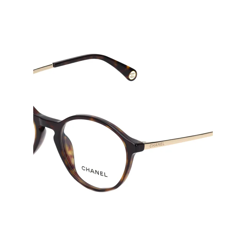 CHANEL Acetate Irregular Shape Eyeglass Frames Unisex Tortoiseshell-4