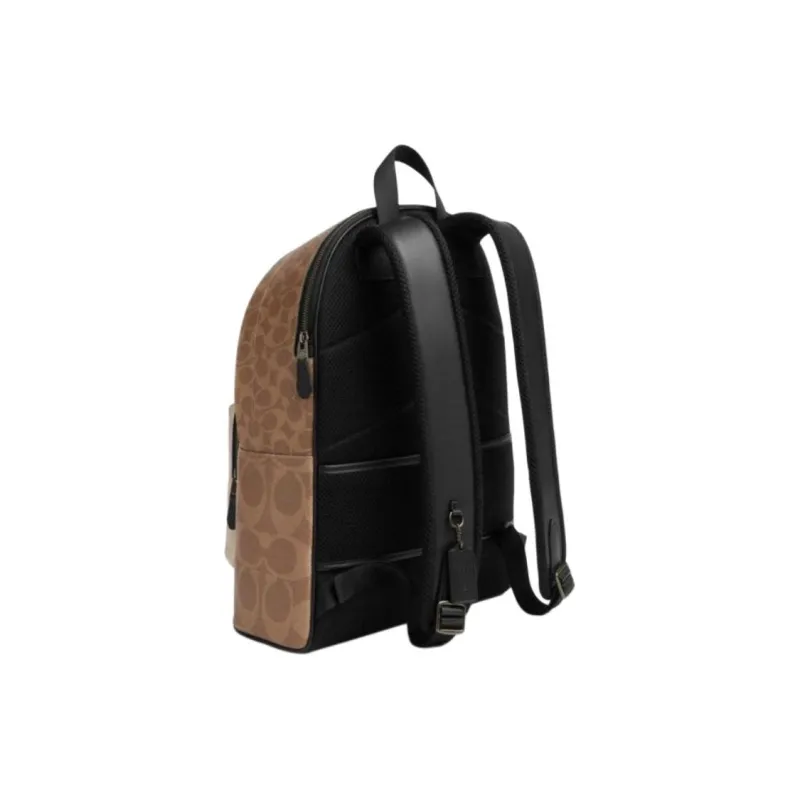 COACH West Artificial Leather Backpack Large Size Men's Sand Yellow & Brown Yellow-1