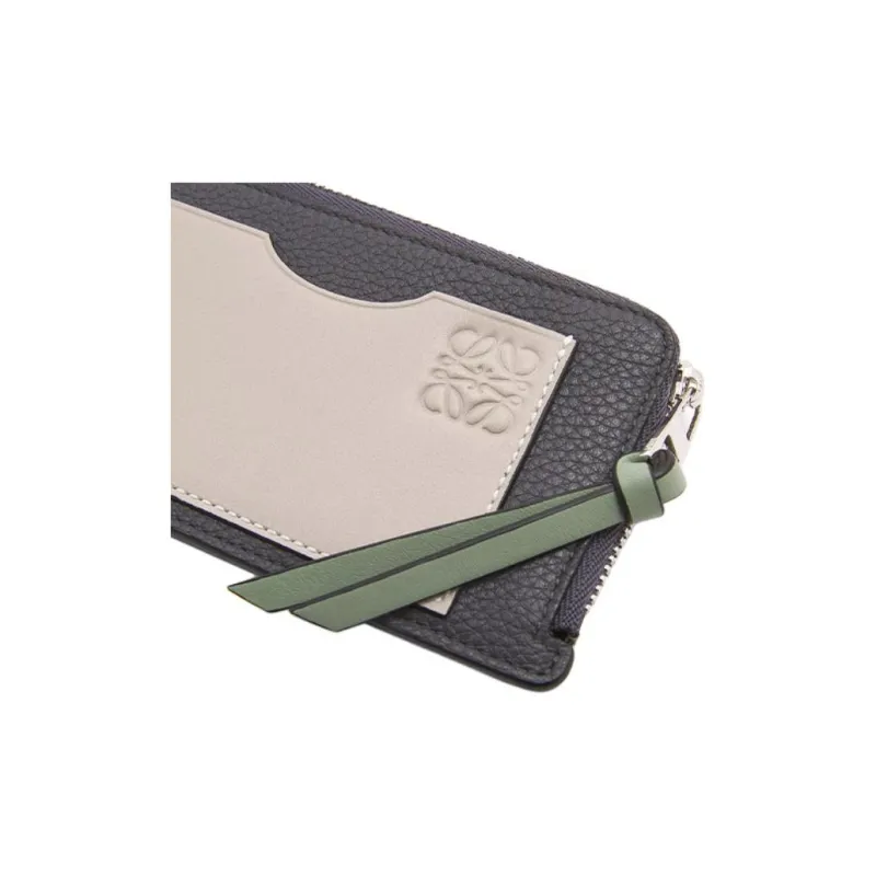 LOEWE Cow Leather Coin Purse Wallets Card Holders Women's Smoke Coal/Light Gray-3