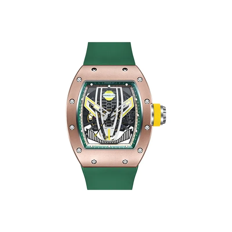 CRONUSART Automatic Mechanical Movement Rubber Strap Watch Men's Watches Cut-Out Dial-0