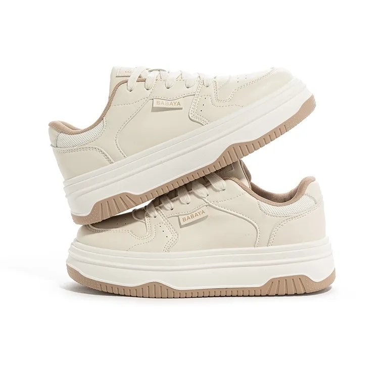 Babaya Anti Slip And Wear Resistant Lightweight Low Top Skateboard Shoes Women's Beige-3
