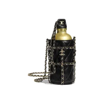 CHANEL Cow Leather Water Bottle Bag, Chain Bag, Shoulder Bag, Crossbody Bag Trumpets Women's Black
