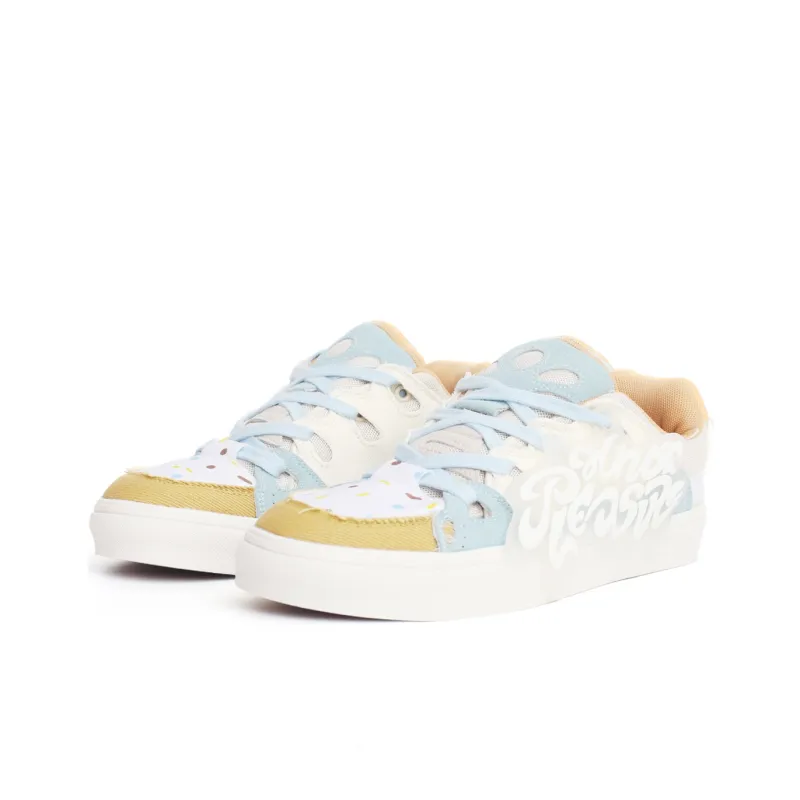 PAIN OR PLEASURE Abrasion Resistant Low Top Skateboard Shoes Unisex White Blue Brown-2