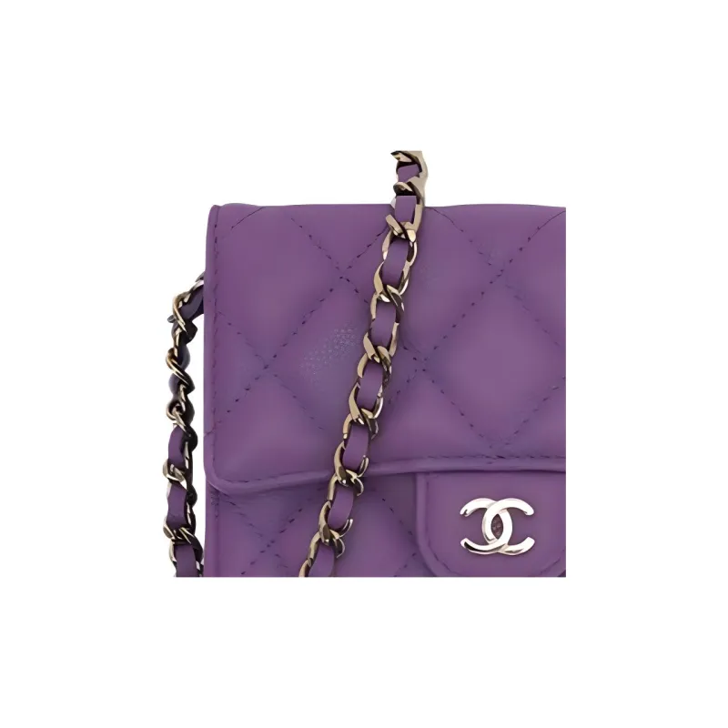 CHANEL Grain Cow Leather Card Holder Shoulder Bag, Crossbody Bag Women's Purple-6
