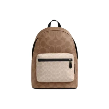 COACH West Artificial Leather Backpack Large Size Men's Sand Yellow & Brown Yellow