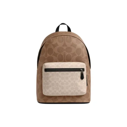 COACH West Artificial Leather Backpack Large Size Men's Sand Yellow & Brown Yellow