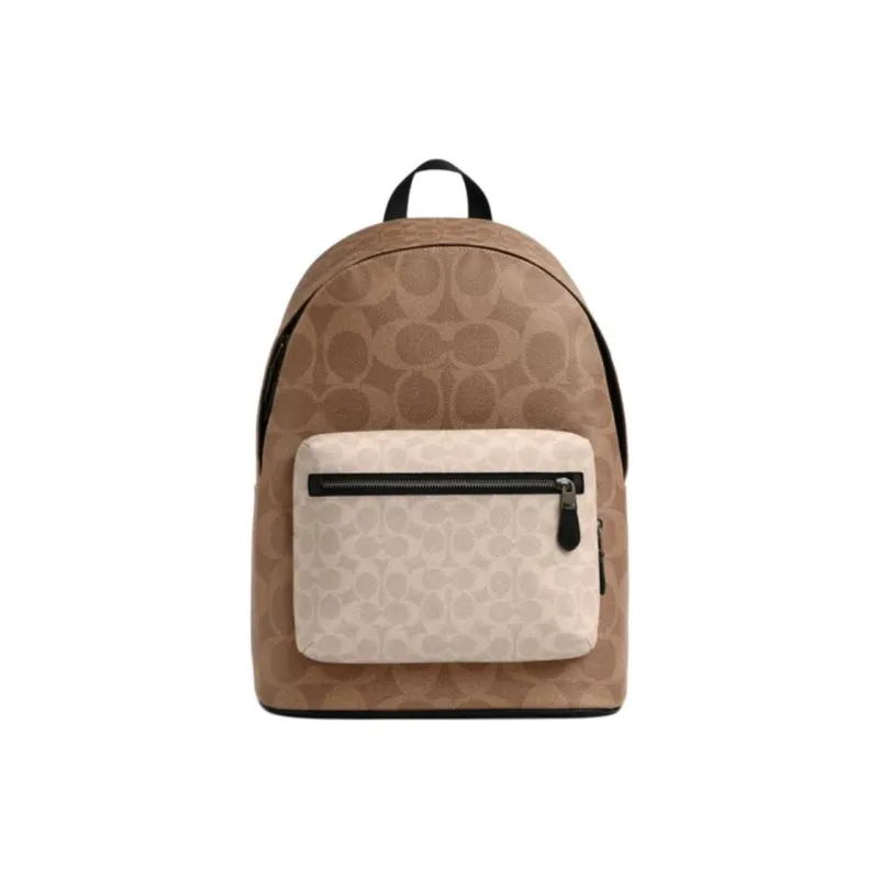 COACH West Artificial Leather Backpack Large Size Men's Sand Yellow & Brown Yellow-0