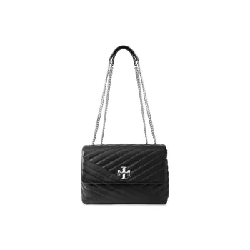 TORY BURCH Kira Leather Shoulder Bag, Crossbody Bag Medium Size Women's Black