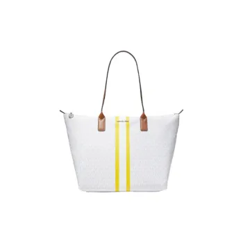 MICHAEL KORS MICHAEL KORS Luggage Collection Canvas With Leather Tote, Handbag, Shoulder Bag Large Size Women's White