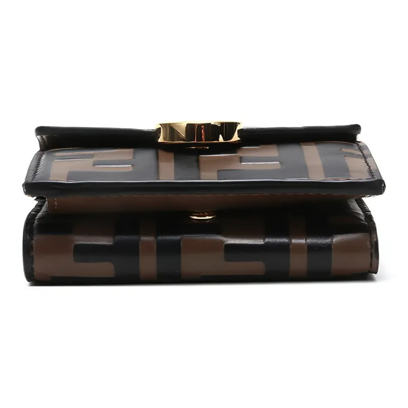 FENDI Calfskin Wallet Women's Brown/Black-4