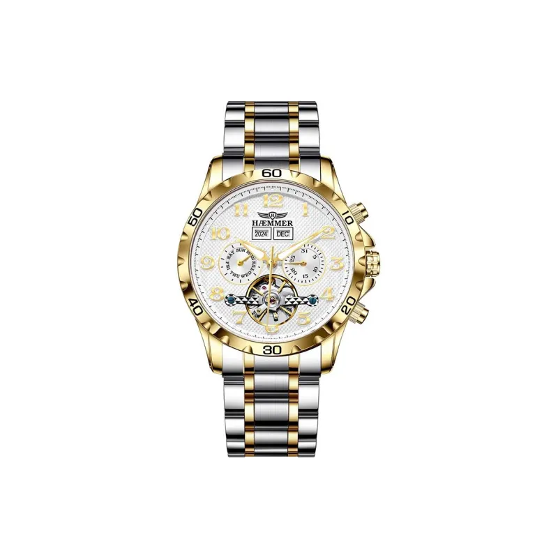 HAEMMER Automatic Mechanical Movement Stainless Steel Watchband Men's Watches Black Dial-6