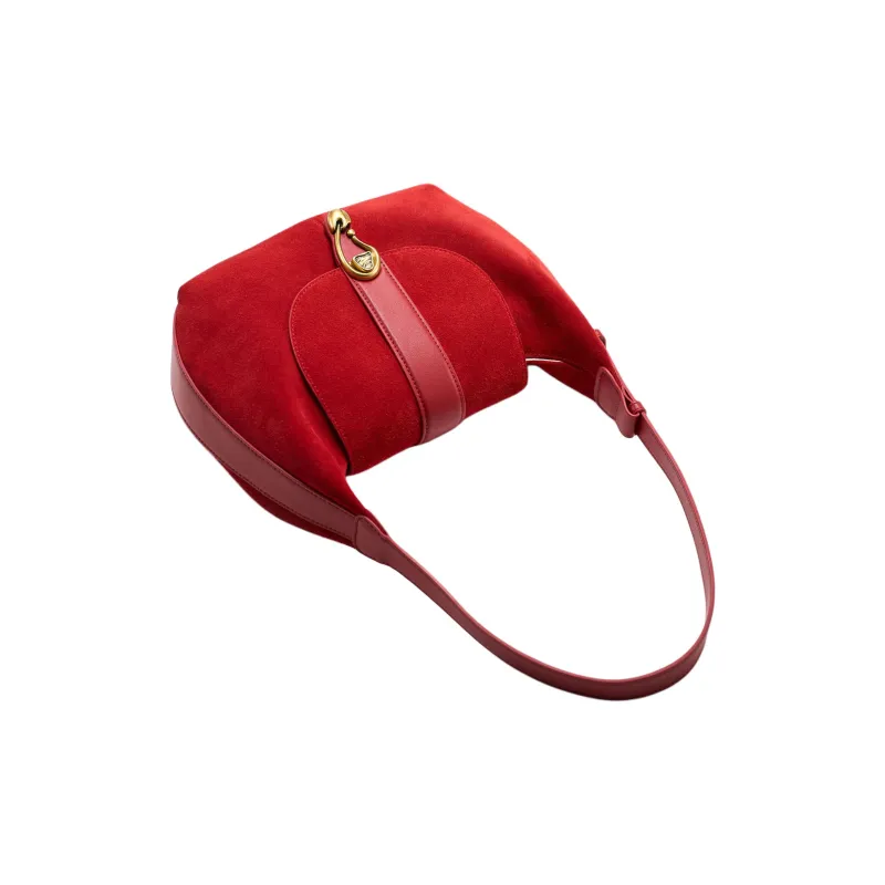Simedin Cow Leather Saddle Bag, Shoulder Bag Medium Size Women's Burnt Red-3