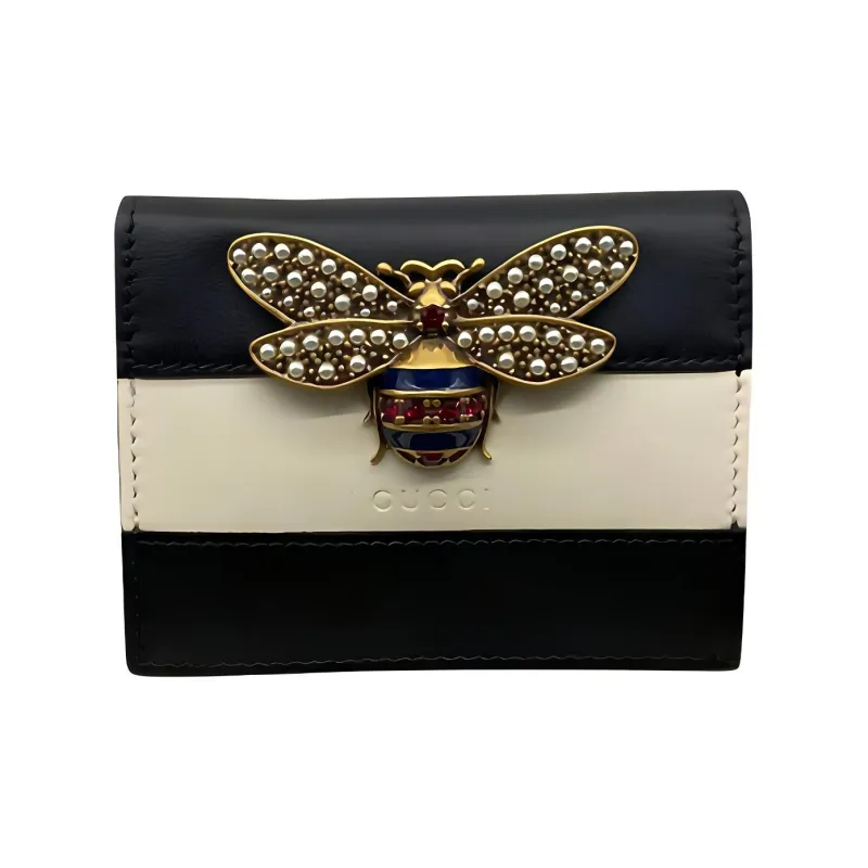 GUCCI Queen Margaret Leather Wallets Card Holders Women's Black & White-0