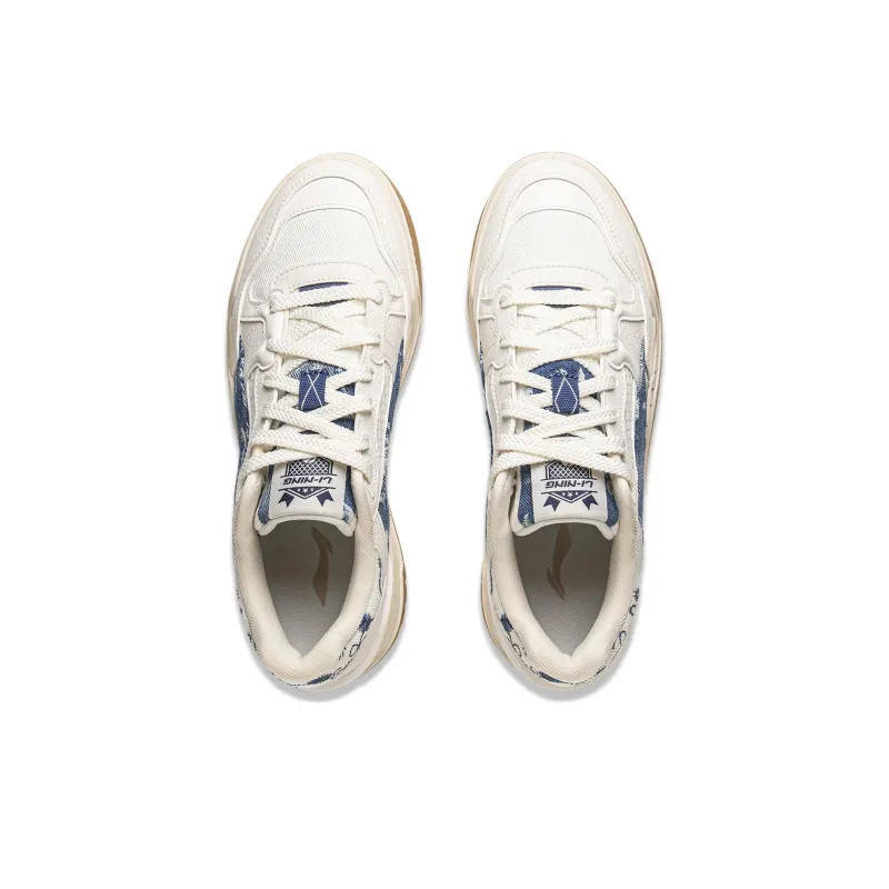 LiNing Moon White 2.0 Slip Resistant, Abrasion Resistant, Breathable Low Top Skateboard Shoes Women's Beige Blue-3